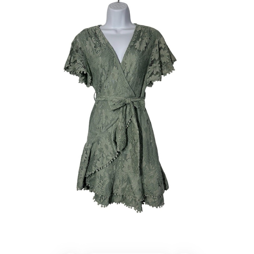 One and Only Collective Women's Sz: M Venetian Lace Mini Sage Green Dress